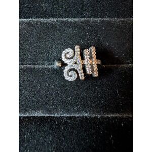 Size 8 Sparkling Script Letter H Statement Ring Sterling Silver 925 Adjustable